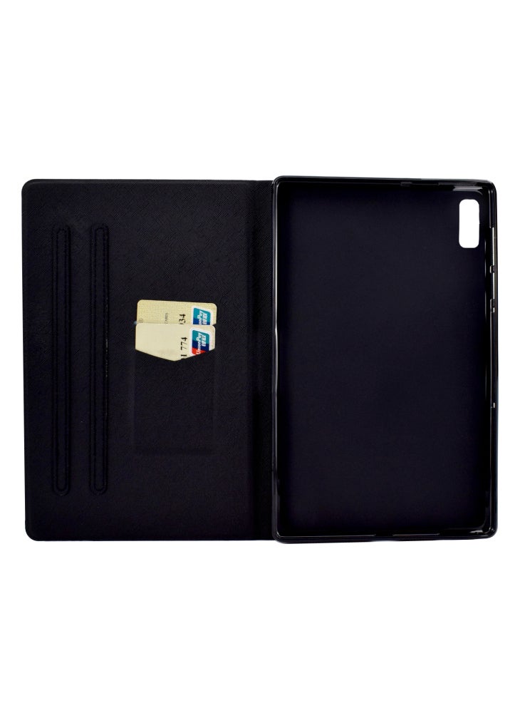 جراب واقٍ من الجلد الصناعي مع فتحة بطاقة لجهاز Lenovo Tab M9 TB-310FU A3 مطبوع عليه نقشة A3 - وردي وأسد - Image 4